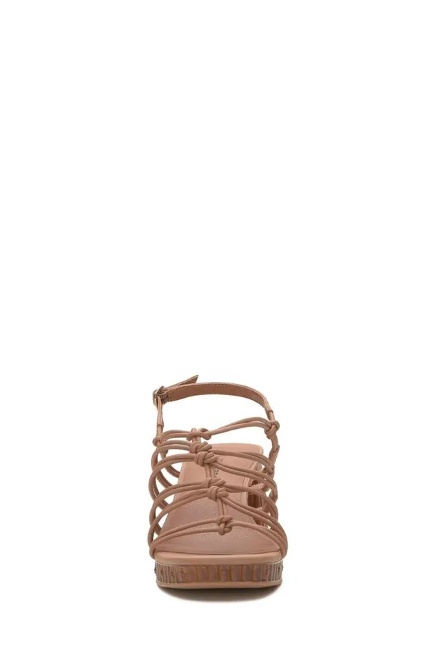 Lucky Brand Bassie Strappy Block Heel Light Brown Women Shoes