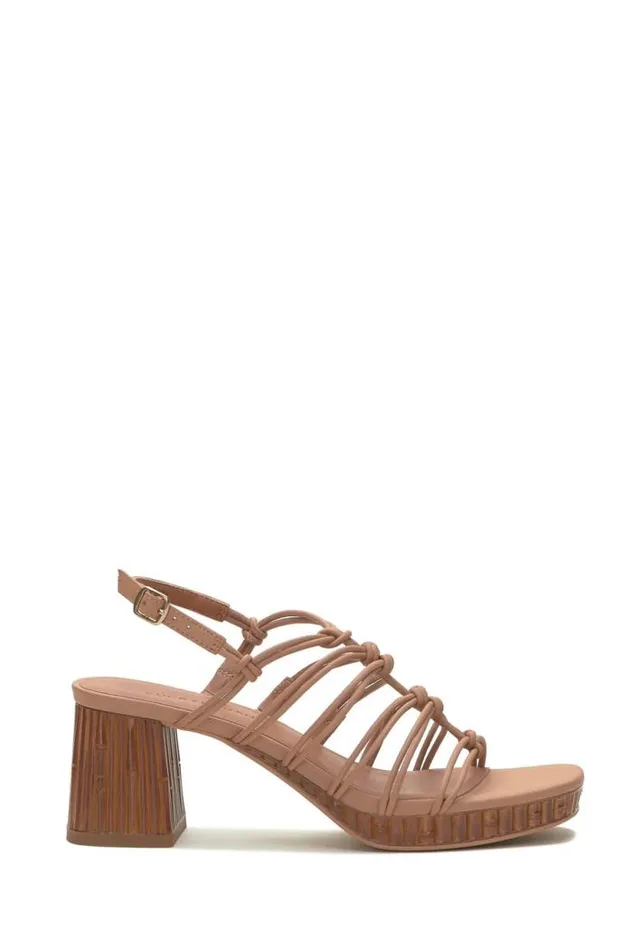 Lucky Brand Bassie Strappy Block Heel Light Brown Women Shoes