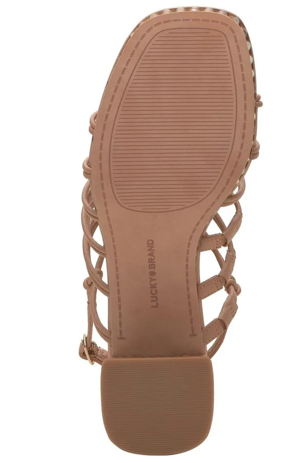 Lucky Brand Bassie Strappy Block Heel Light Brown Women Shoes