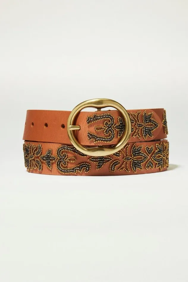 Lucky Brand Beaded Leather Belt Dark Brown Women Belts