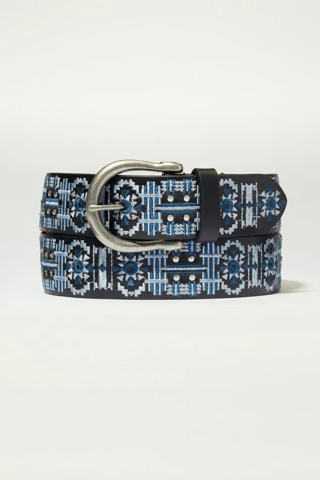 Lucky Brand Blue Geo Embroidery Belt Multi Women Belts