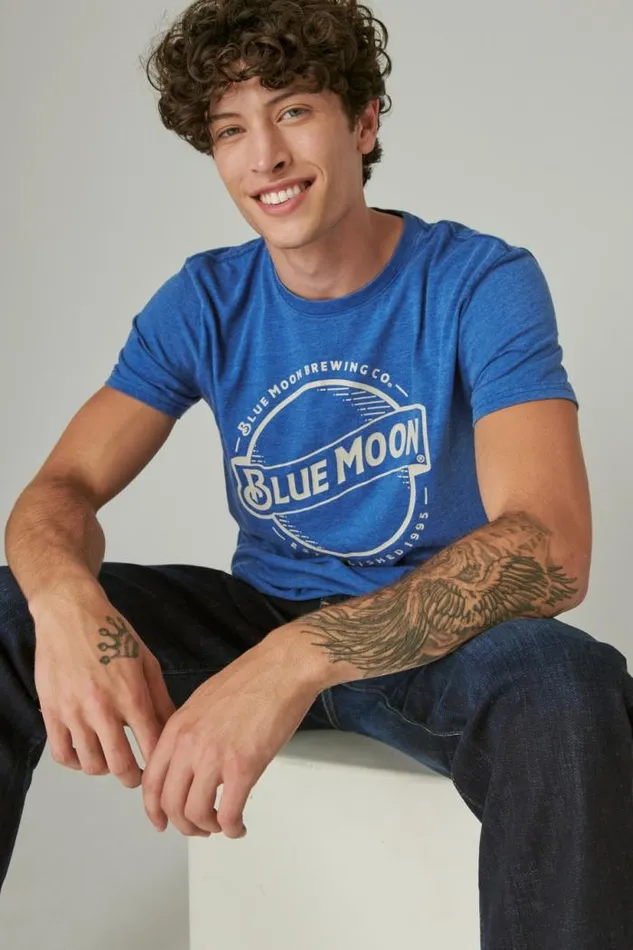 Lucky Brand Blue Moon Tee Monaco Blue Men Graphic Tees