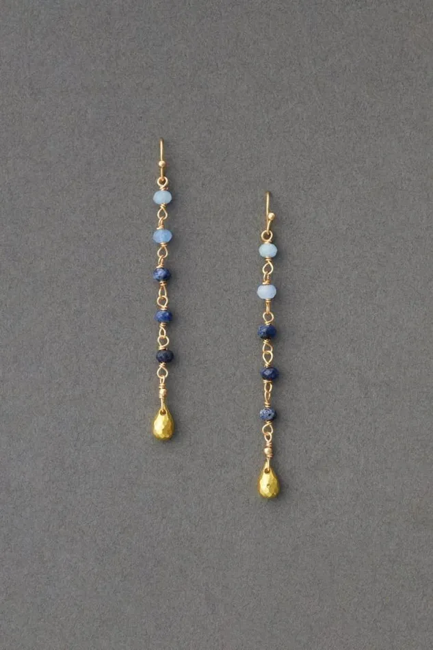 Lucky Brand Blue Stone Linear Drop Earring Gold Women Jewelry