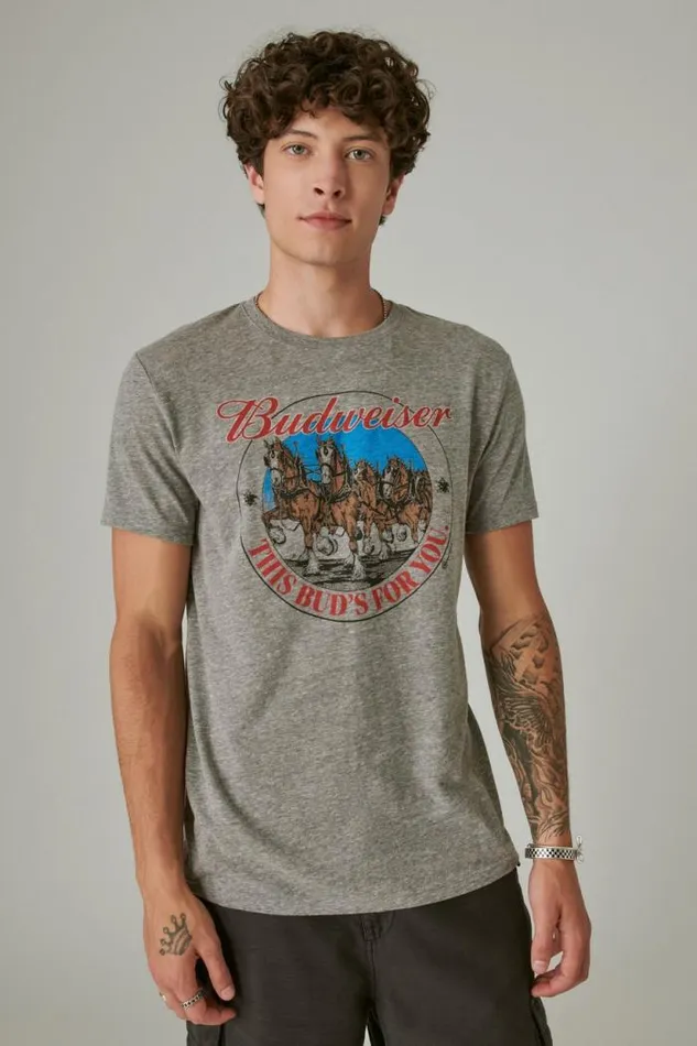 Lucky Brand Bud Clydesdales Heather Grey Men Graphic Tees