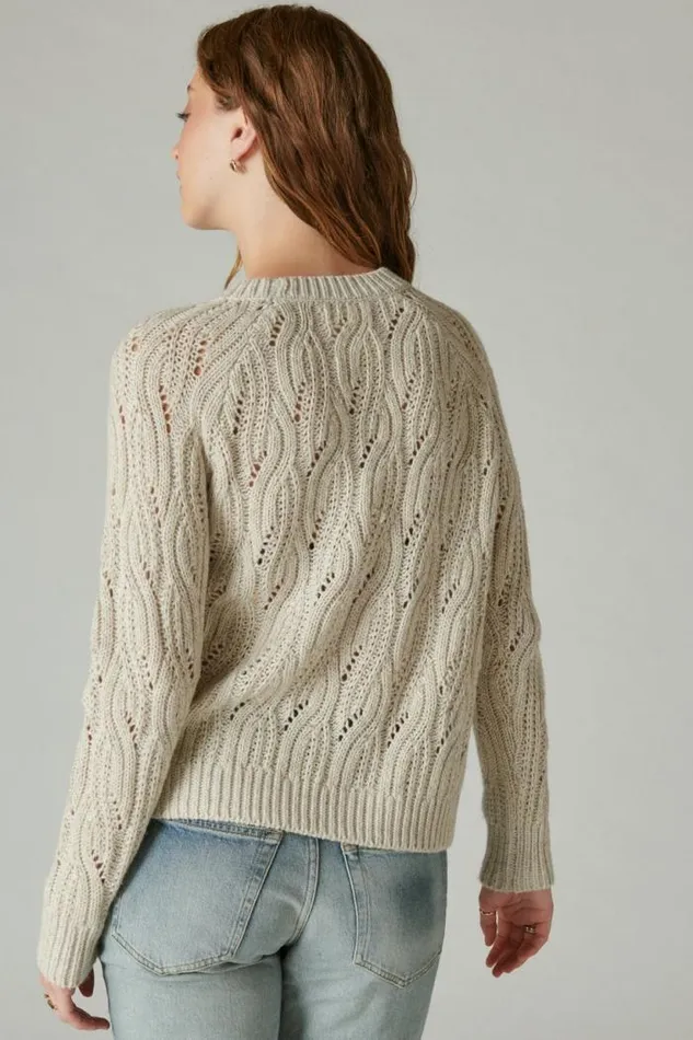 Lucky Brand Cable Stitch Shine Pullover Straw Heather Women Sweaters and Sweatshirts