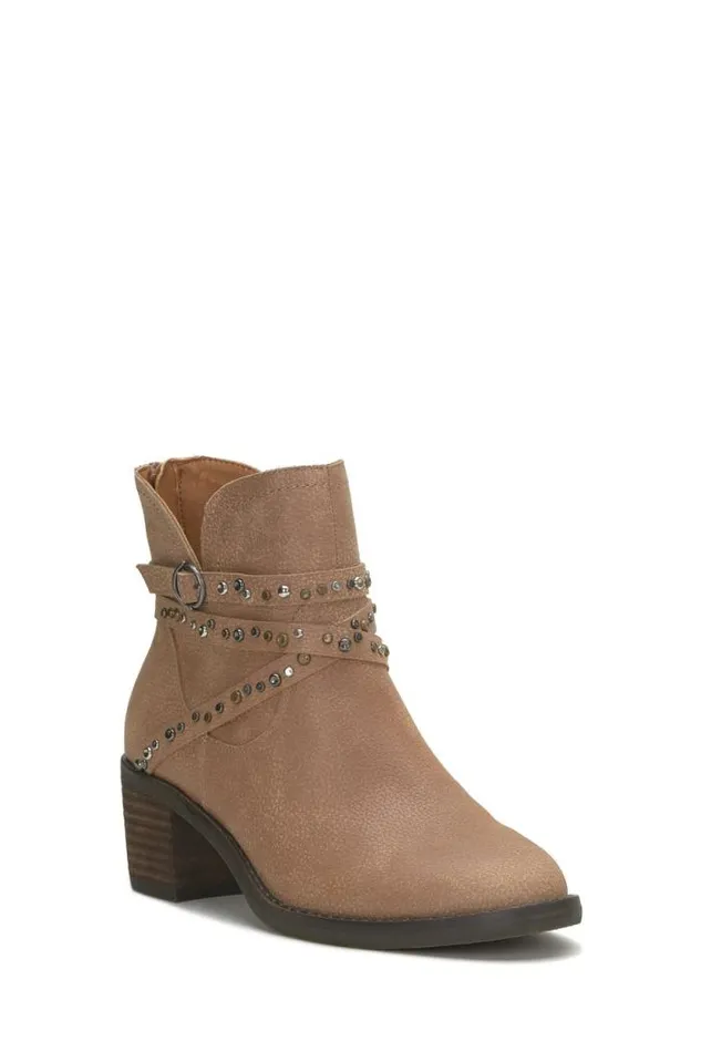 Lucky Brand Callam Studded Strap Bootie Medium Dark Beige Women Shoes