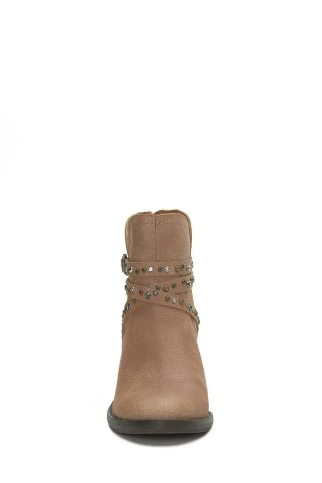 Lucky Brand Callam Studded Strap Bootie Medium Dark Beige Women Shoes