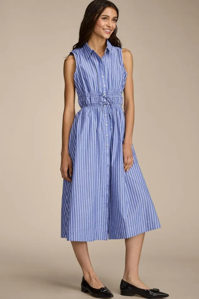 Lucky Brand Cinch Waist Shirt Dress Blue Stripe Women Dresses