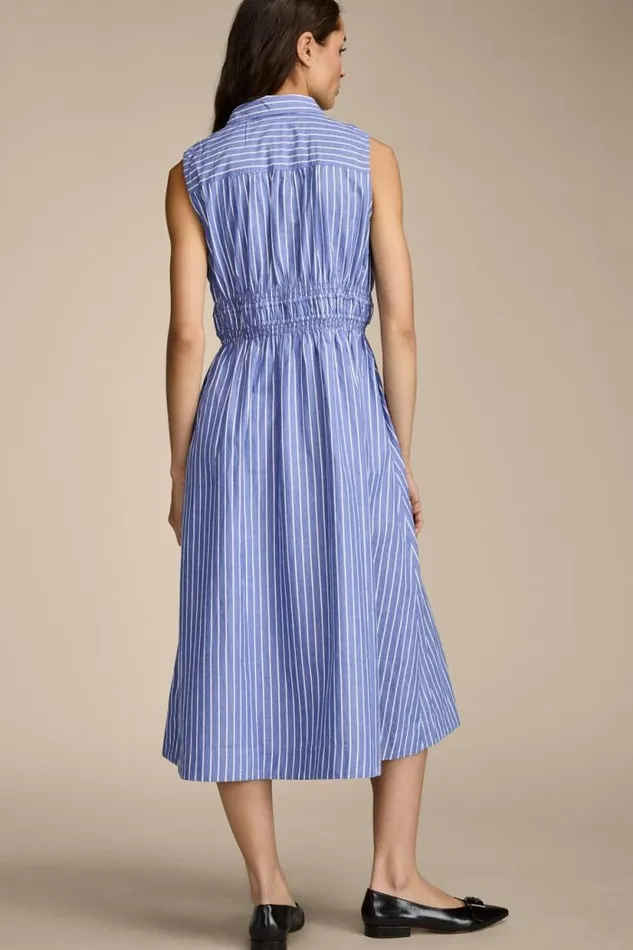 Lucky Brand Cinch Waist Shirt Dress Blue Stripe Women Dresses