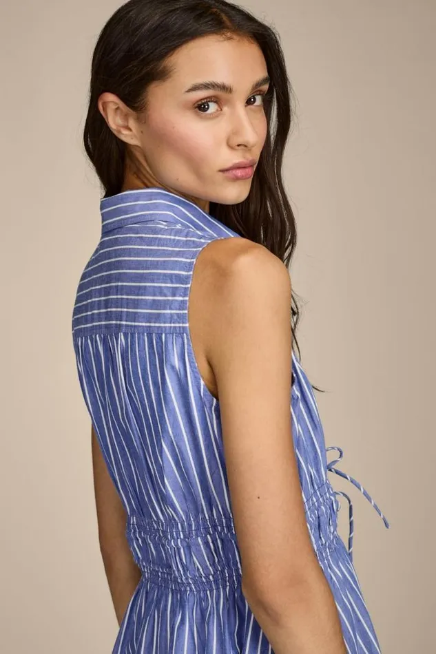 Lucky Brand Cinch Waist Shirt Dress Blue Stripe Women Dresses