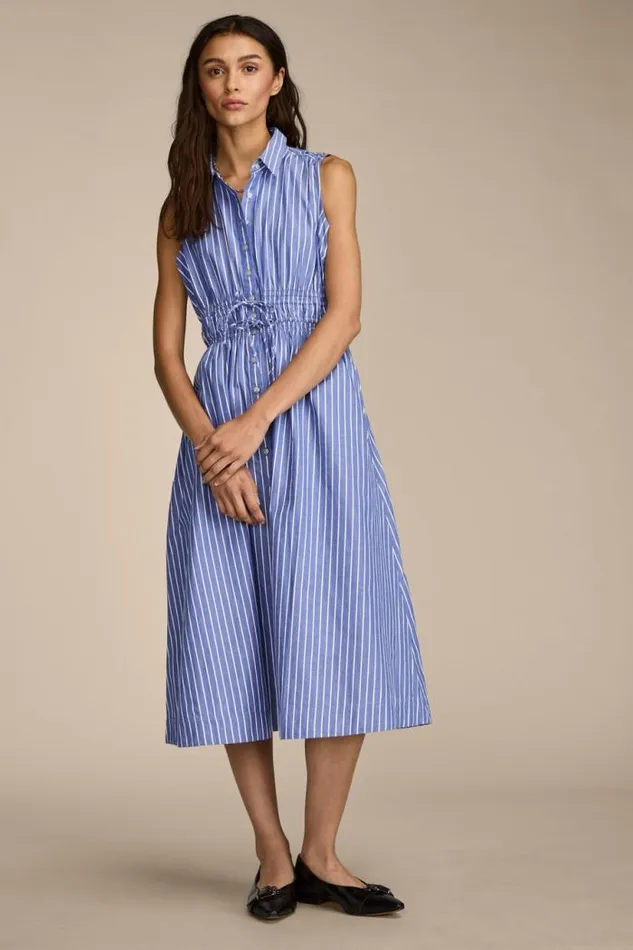 Lucky Brand Cinch Waist Shirt Dress Blue Stripe Women Dresses