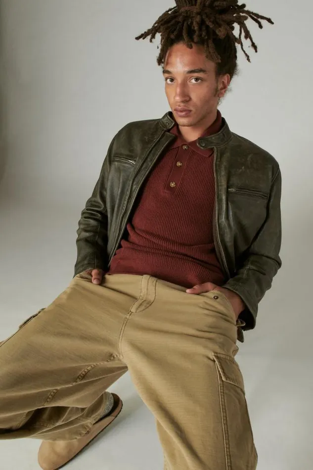 Lucky Brand Cloud Soft Polo Sweater Rustic Wine Men Sweaters