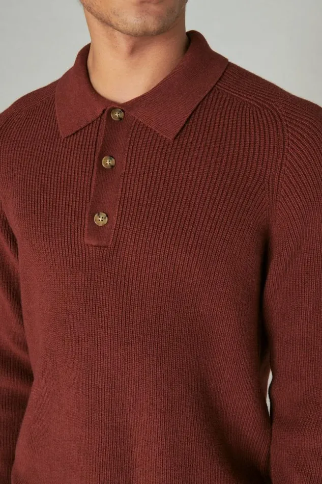 Lucky Brand Cloud Soft Polo Sweater Rustic Wine Men Sweaters