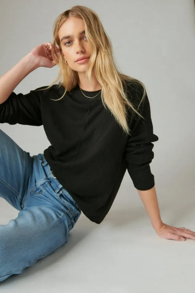 Lucky Brand Cloud Soft Pullover Black Women Sweaters and Sweatshirts