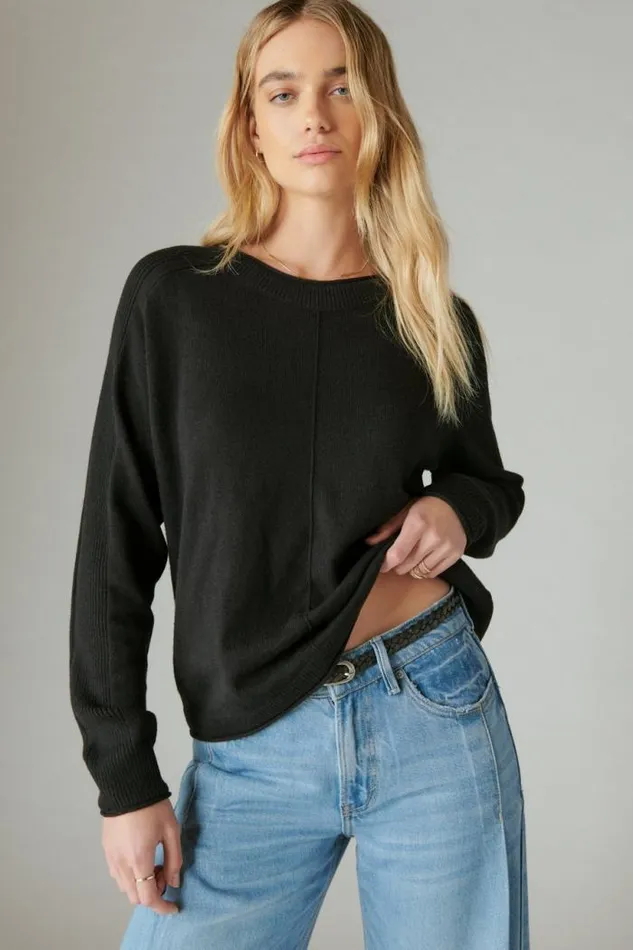 Lucky Brand Cloud Soft Pullover Black Women Sweaters and Sweatshirts