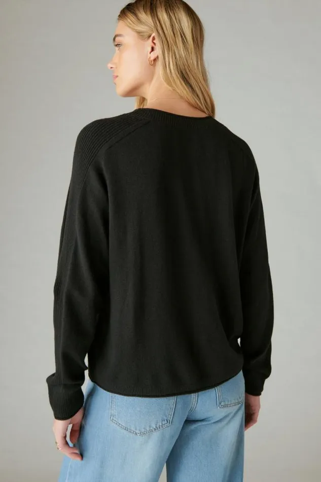 Lucky Brand Cloud Soft Pullover Black Women Sweaters and Sweatshirts