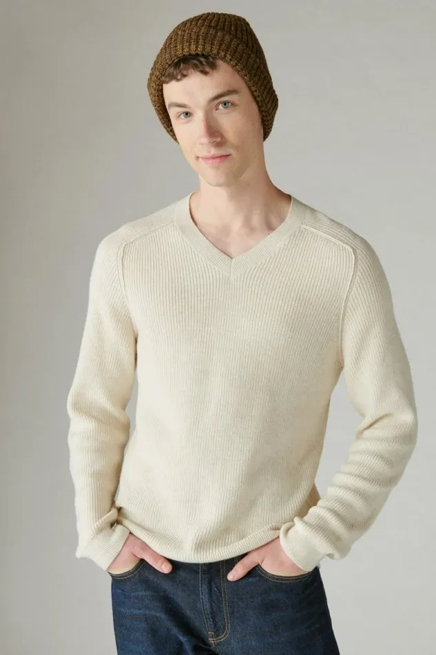 Lucky Brand Cloud Soft Vneck Sweater Straw Heather Men Sweaters