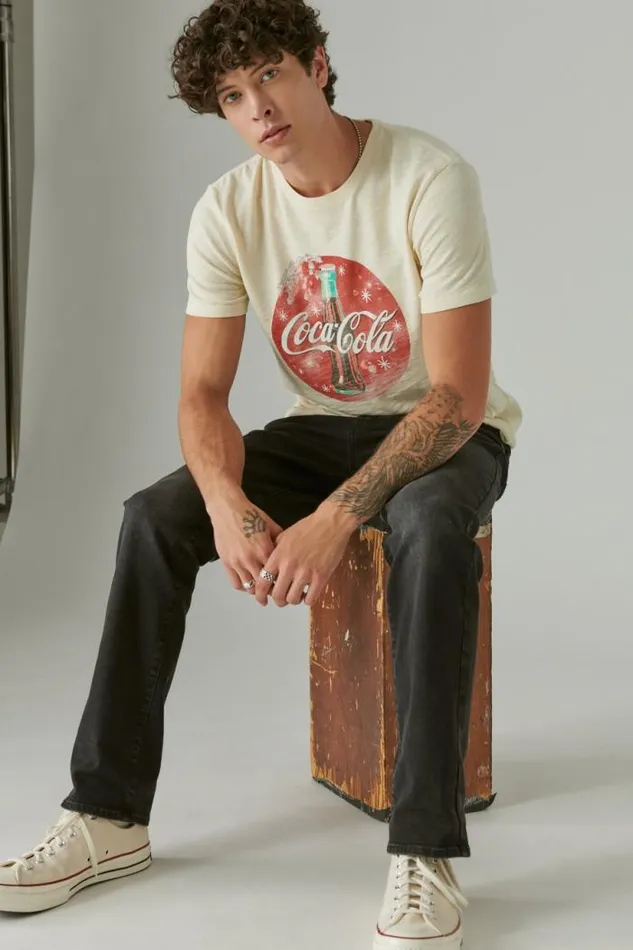 Lucky Brand Coca Cola Bottle Tee Parchment Men Graphic Tees