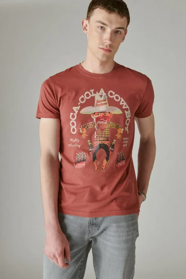 Lucky Brand Coca Cola Cowboy Tee Apple Butter Men Graphic Tees