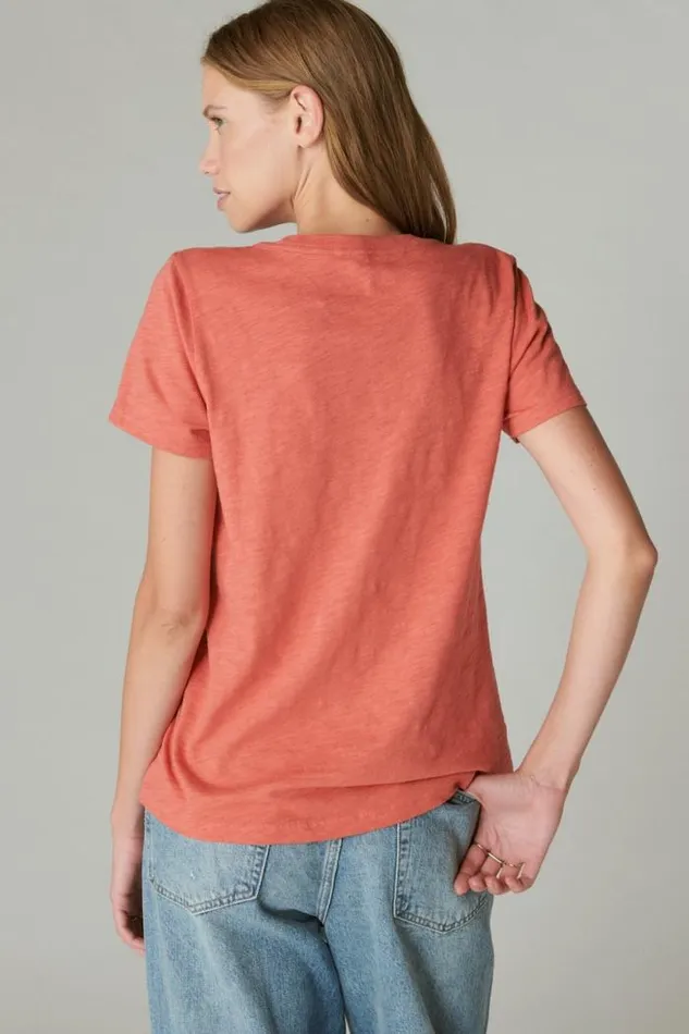 Lucky Brand Coca Cola Flock Classic Crew Cardinal Women Graphic Tees