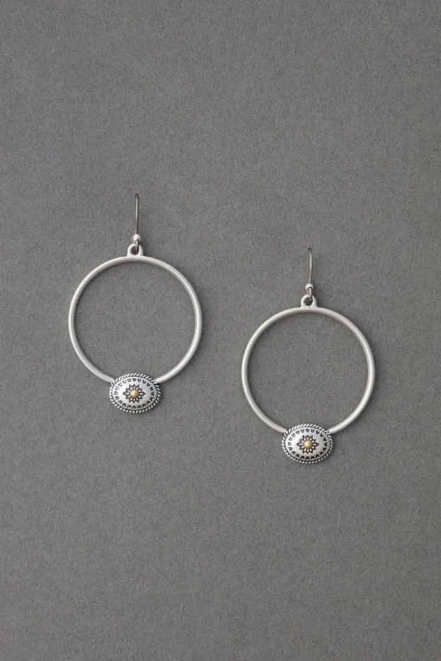 Lucky Brand Concho Front Facing Hoop Two Tone Women Jewelry