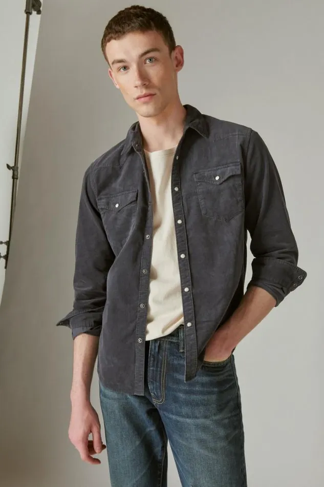 Lucky Brand Corduroy Western Long Sleeve Shirt Parisian Nights Men ButtonDowns