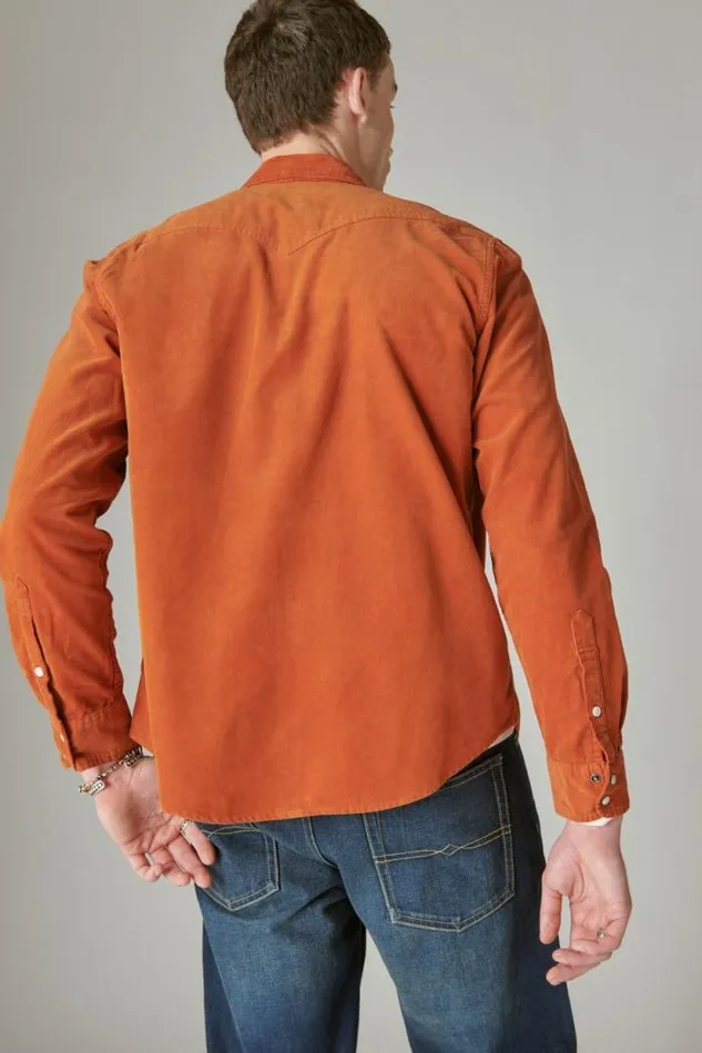 Lucky Brand Corduroy Western Long Sleeve Shirt Sequoia Brown Men ButtonDowns