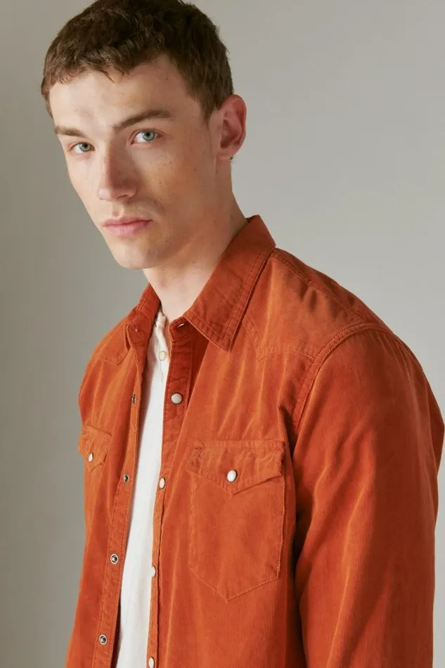 Lucky Brand Corduroy Western Long Sleeve Shirt Sequoia Brown Men ButtonDowns