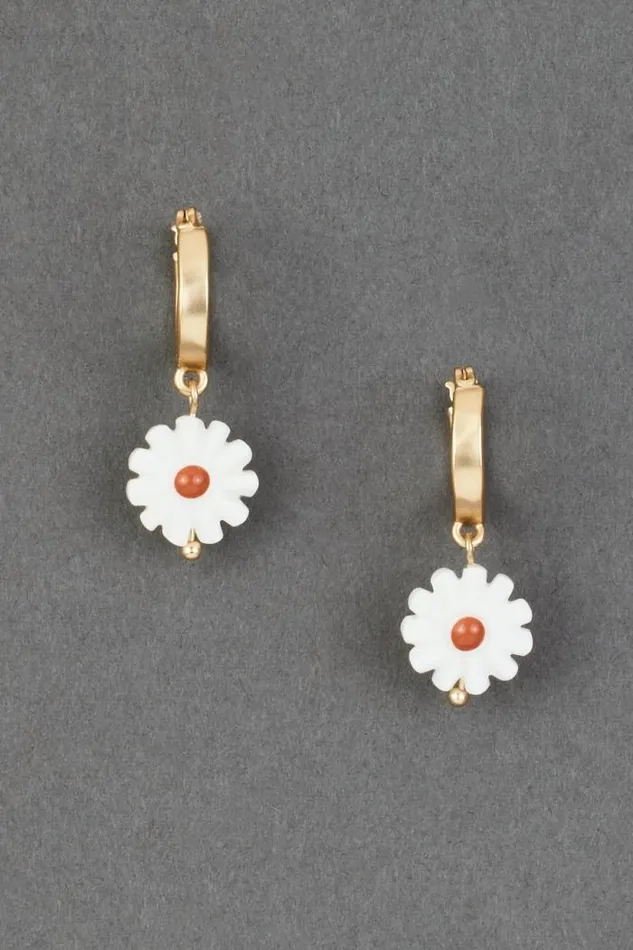 Lucky Brand Daisy Charm Hoop Earring Gold Women Jewelry