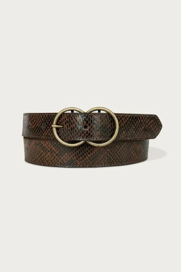 Lucky Brand Double Ring Snakeskin Belt Dark Brown Women Belts