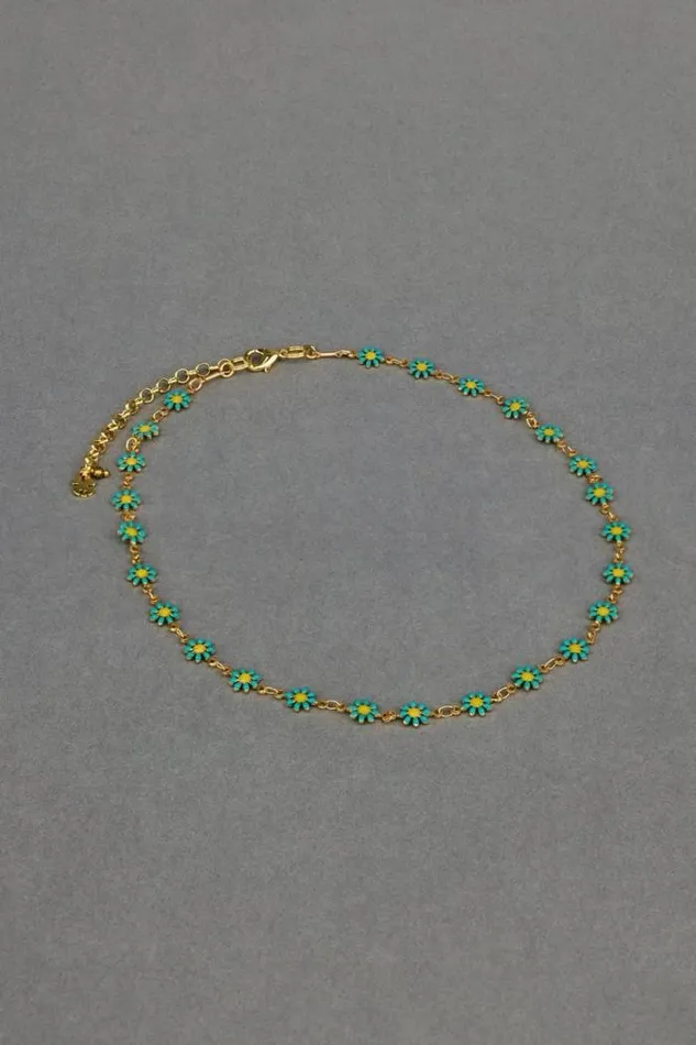 Lucky Brand Enamel Daisy Chain Necklace Gold Women Jewelry