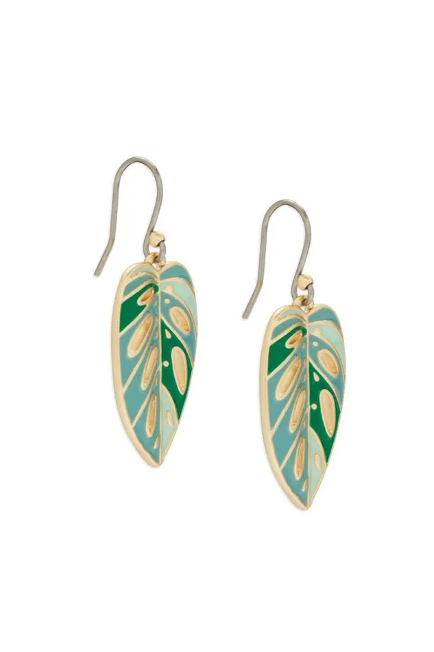 Lucky Brand Enamel Monstera Drop Earring Gold Women Jewelry