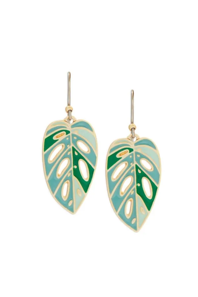Lucky Brand Enamel Monstera Drop Earring Gold Women Jewelry