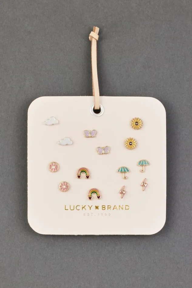 Lucky Brand Enamel Pink Leather Stud Set Two Tone Women Jewelry