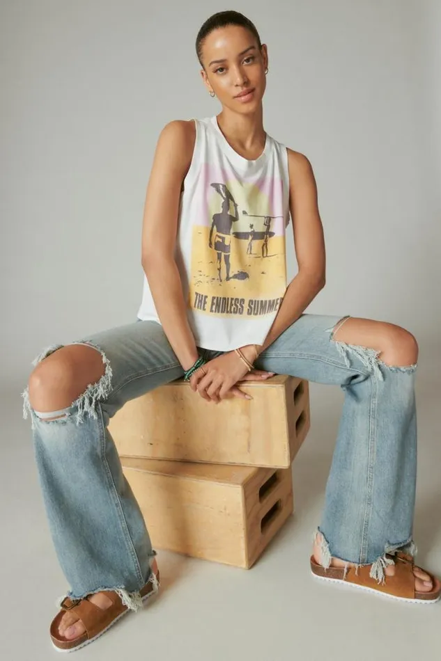 Lucky Brand Endless Summer Tank Bright White Women Graphic Tees