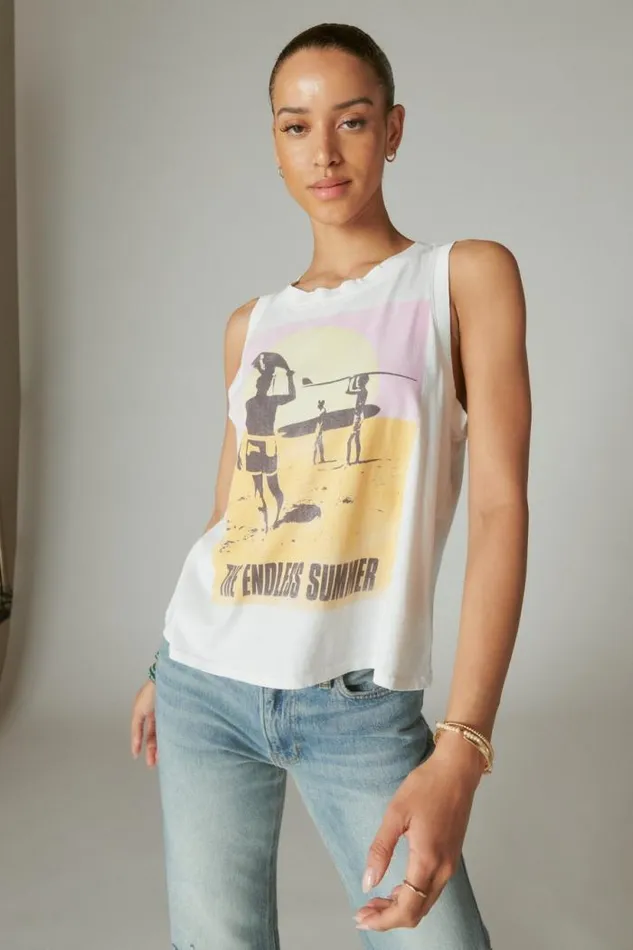 Lucky Brand Endless Summer Tank Bright White Women Graphic Tees