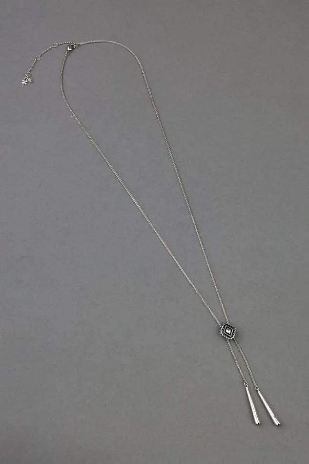 Lucky Brand Etch Diamond Lariat Necklace Silver Women Jewelry
