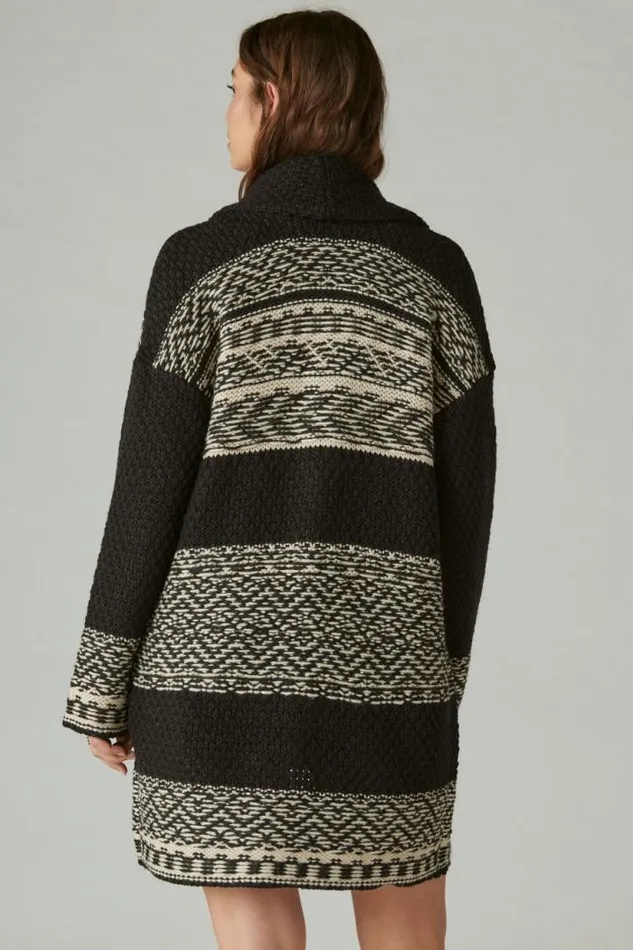 Lucky Brand Fairisle Coatigan Dark Bkl Combo Women Sweaters and Sweatshirts