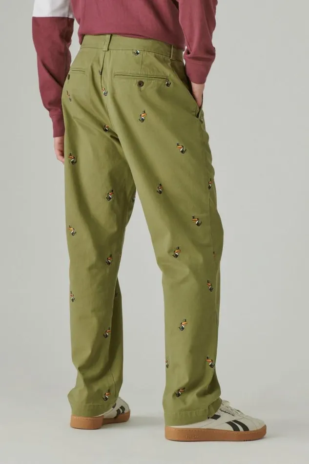 Lucky Brand Guinness Embroidered Washed Chino Pant Olive Embroidery Men Pants