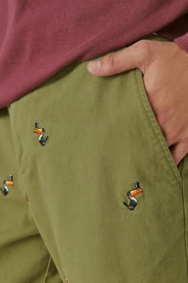 Lucky Brand Guinness Embroidered Washed Chino Pant Olive Embroidery Men Pants