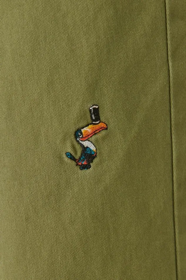 Lucky Brand Guinness Embroidered Washed Chino Pant Olive Embroidery Men Pants