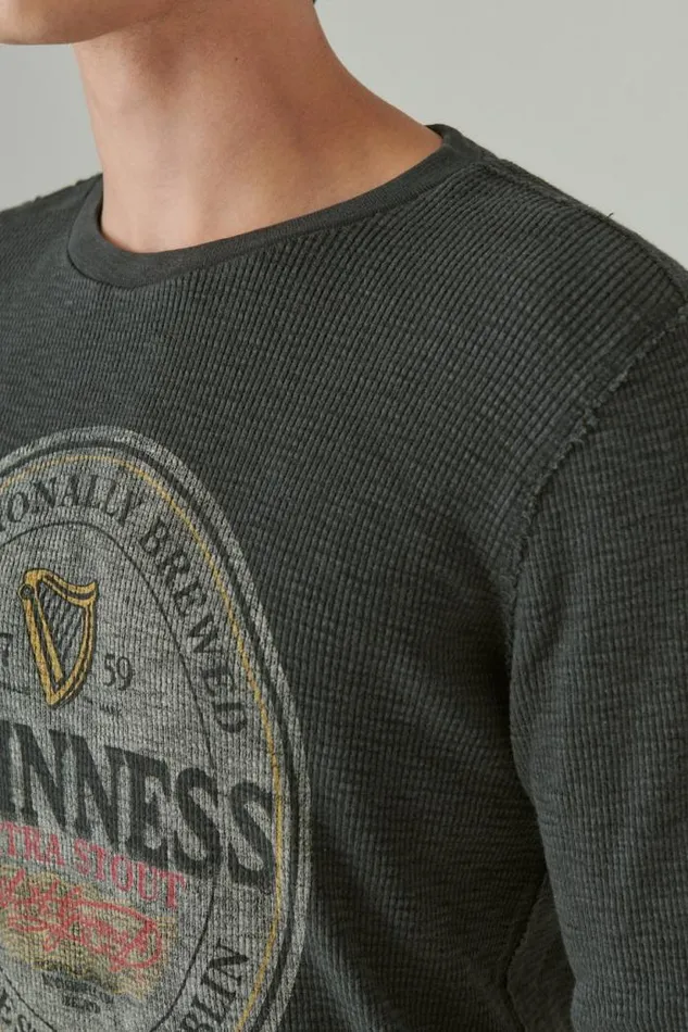 Lucky Brand Guinness Logo Thermal Jet Black Men Shirts and Tops