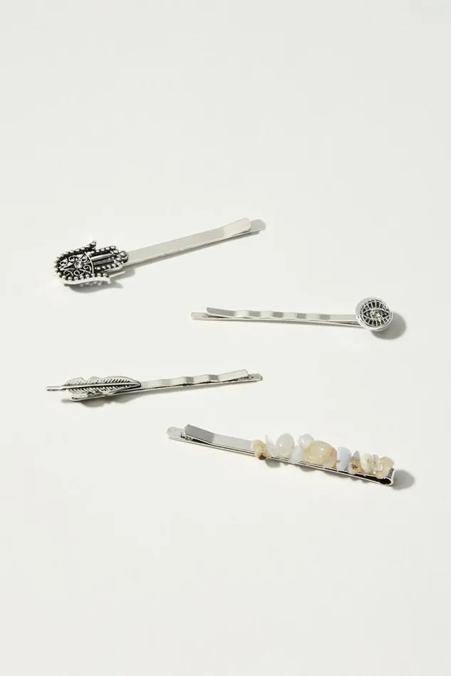Lucky Brand Hamsa Silver Barrette Set Silver Women Hair Accessories