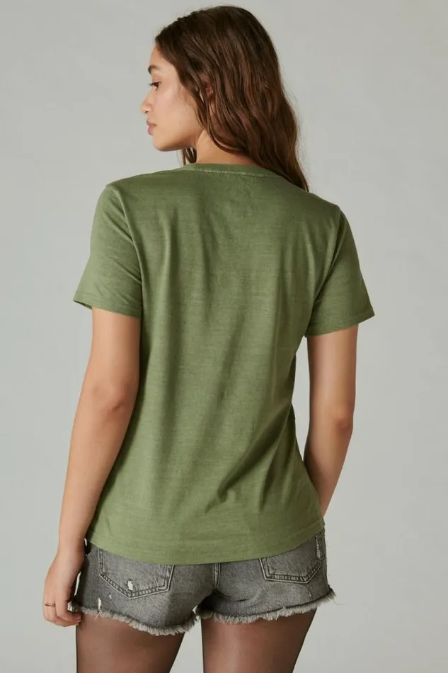 Lucky Brand Hendrix Floral Classic Crew Olivine Women Graphic Tees