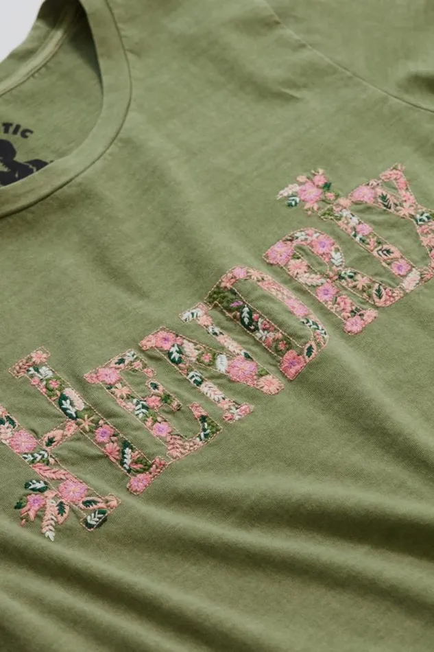 Lucky Brand Hendrix Floral Classic Crew Olivine Women Graphic Tees