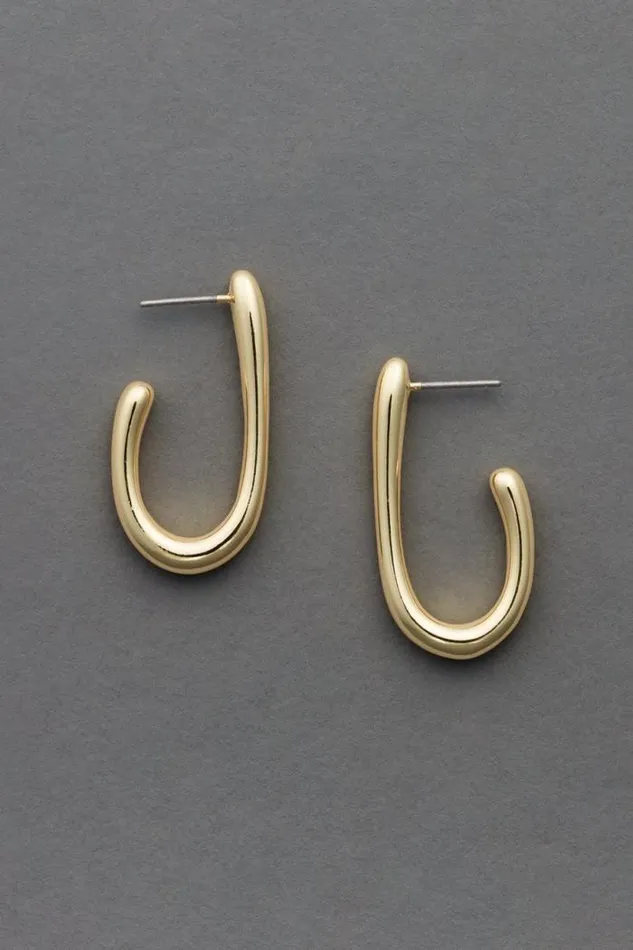 Lucky Brand High Shine Oblong Hoop Gold Women Jewelry