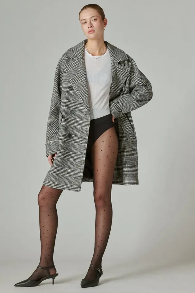 Lucky Brand Houndstooth Doublebreasted Coat Grey Plaid Women Jackets and Outerwear