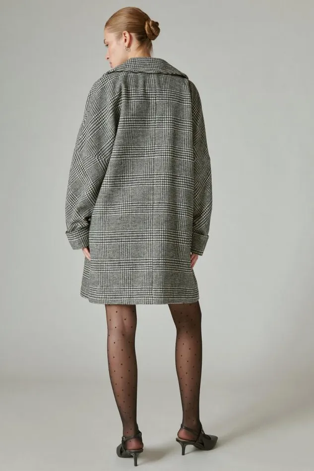 Lucky Brand Houndstooth Doublebreasted Coat Grey Plaid Women Jackets and Outerwear