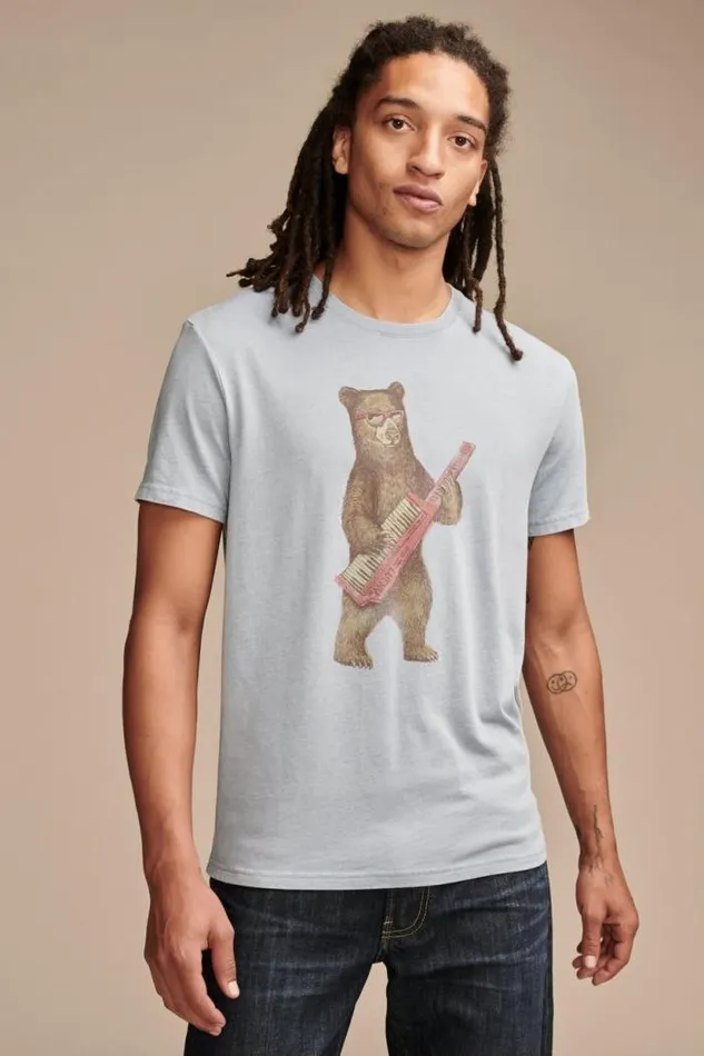 Lucky Brand Keytar Bear Faded Denim 174021tcx Men Graphic Tees