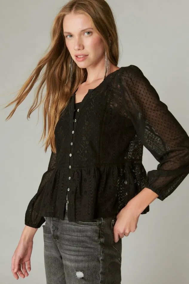 Lucky Brand Lace Date Night Top Caviar Women All Tops